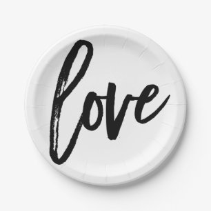 LIEFDE Zwart Wit Moderne Typografie Trouwfeest Papieren Bordje