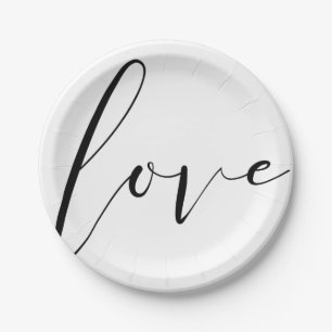 LIEFDE Zwart Wit Moderne Typografie Trouwfeest Papieren Bordje