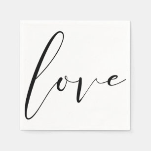 LIEFDE Zwart Wit Moderne Typografie Trouwfeest Servetten