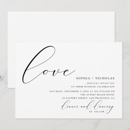 Liefde. Zwarte en witte elegante kalligrafie bruil Kaart (Voorkant / Achterkant)