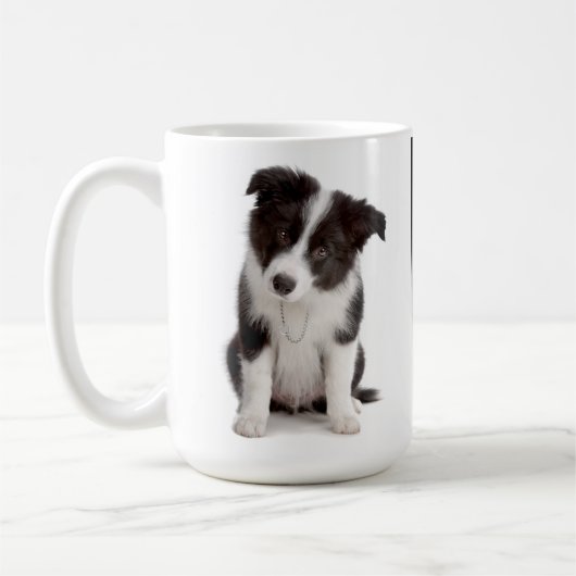 Liefde zwarte en witte rand Collie Puppy Dog Mok (Links)