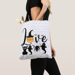 Liefde Zwarte en Witte Stippen Halloween Tote Bag