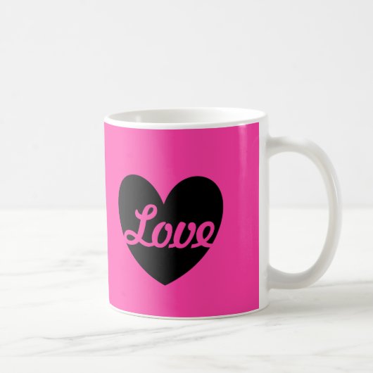 "Liefde" Zwarte hart op fuchsia roze Koffiemok (Rechts)