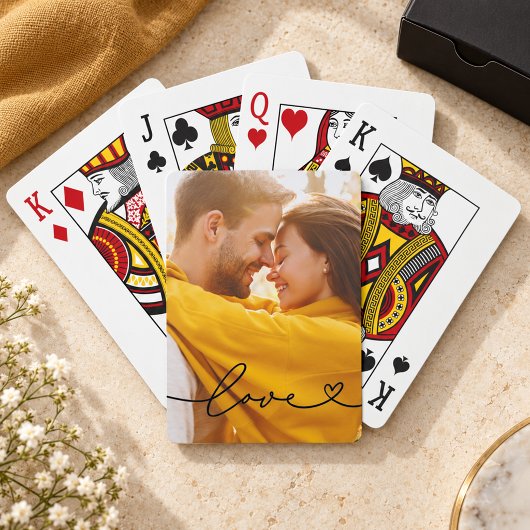 Liefde Zwarte Script Hart Aangepaste Foto Pokerkaarten