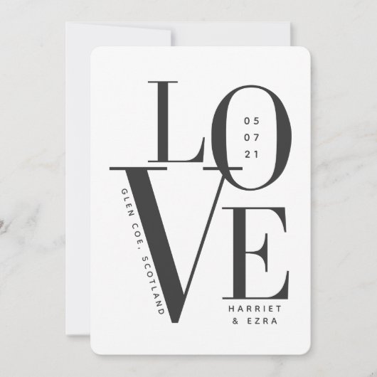 Liefde zwarte witte moderne typografie bruiloft 1 save the date (Voorkant)
