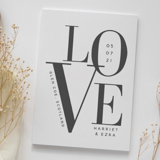 Liefde zwarte witte moderne typografie bruiloft 1 save the date