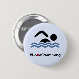 Liefde zwempictogram blauw ronde button 5,7 cm