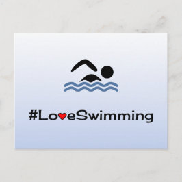 Liefde-zwempictogram bleek blauw briefkaart