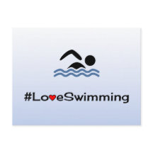 Liefde-zwempictogram bleek blauw briefkaart