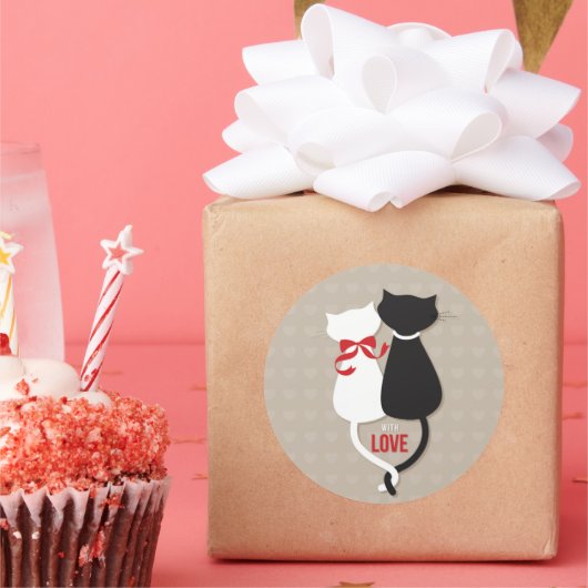 Liefdekatten – Cute Romantische Kattenkoppelontwer Ronde Sticker (Feest)