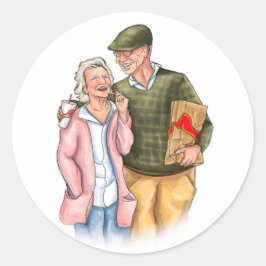 Liefdes Huwelijksjubileum, oud schattig paar Ronde Sticker