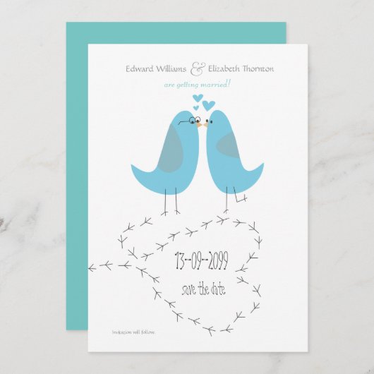 Liefdes Vogels Bewaar de Datum Trouw Aankondiging (Voorkant / Achterkant)