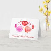 Liefdes vogels hart rood roze 1e jubileum kunstkaa kaart (Gele Bloem)