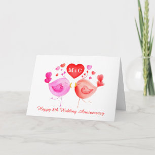 Liefdes vogels hart rood roze jubileum kunst kaart