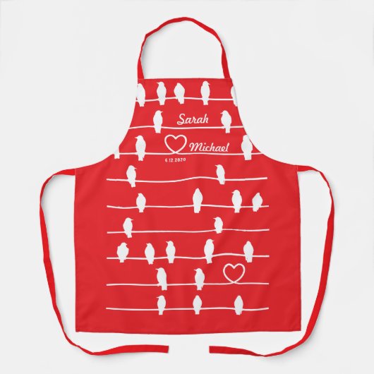 Liefdes vogels hart rood & wit schort (Voorkant)