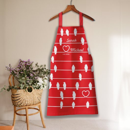 Liefdes vogels hart rood & wit schort