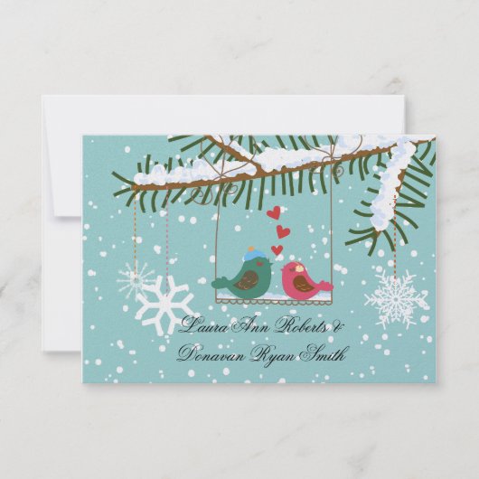 Liefdes Vogels Sneeuwvlokken Sneeuw Kerstmis Post RSVP Kaartje (Voorkant)