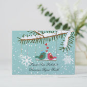 Liefdes Vogels Sneeuwvlokken Sneeuw Kerstmis Post RSVP Kaartje (Staand voorkant)
