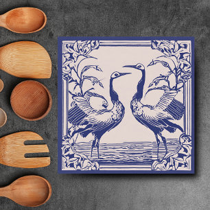 Liefdes vogels twee Kraanvogels Blauwe Art Deco Ar Tegeltje