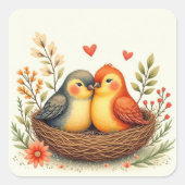 Liefdes vogels vierkante sticker (Voorkant)