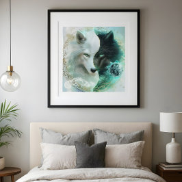 Liefdesbalans – Mystieke Yin Yang Wolf Poster