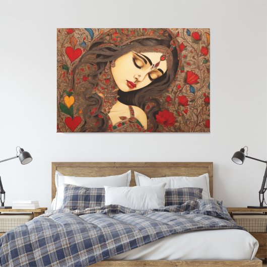 Liefdesbloesems: Madhubani Canvas Prints (Insitu (Slaapkamer))