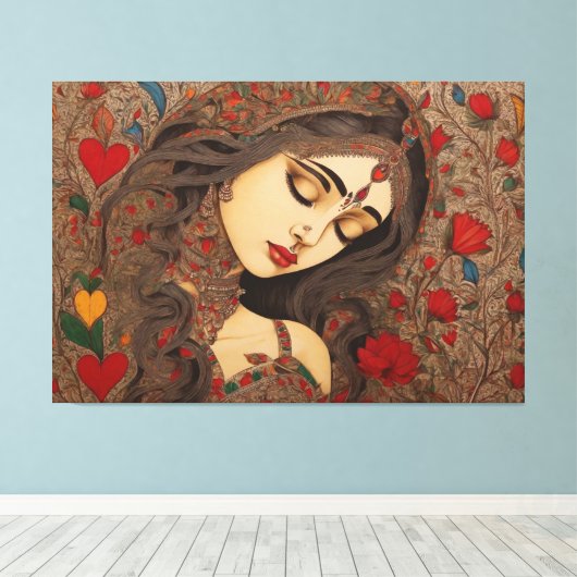 Liefdesbloesems: Madhubani Canvas Prints (Insitu (Houten vloer))