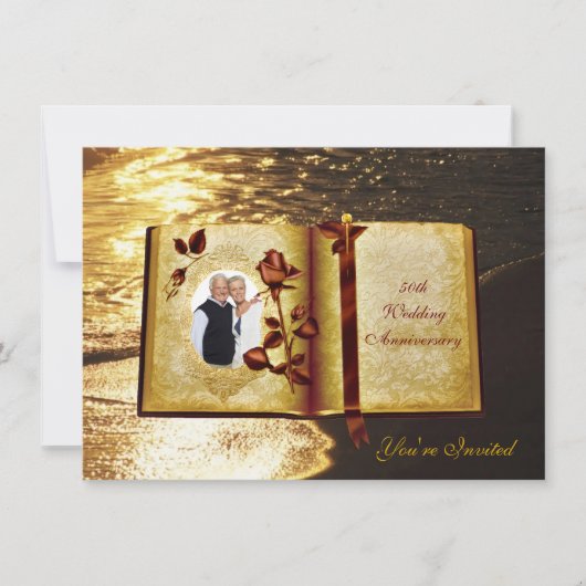 Liefdesboek foto uitnodigingen 50ste huwelijksverj (Voorkant)