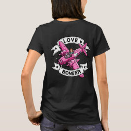 Liefdesbombardeerster Piloot Roze Voor- & Achterka T-shirt