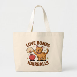 Liefdesbommen & Haarballen Grappige Kat Boodschapp Grote Tote Bag