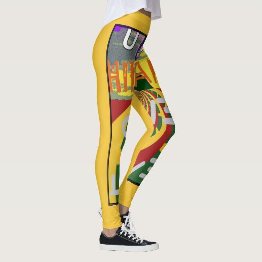 Liefdesboodschap in Rasta Colours Art Print Leggings (Rechts)