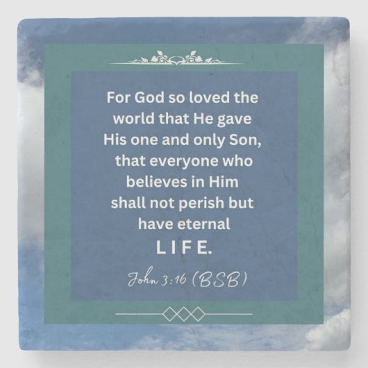 Liefdesboodschap - John 3-16 - Square Stone Onderz Stenen Onderzetter (Voorkant)