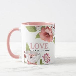 Liefdesboodschap met Pink Flowers Mok