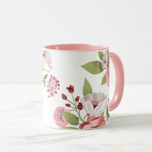 Liefdesboodschap met Pink Flowers Mok (Voorkant rechts)