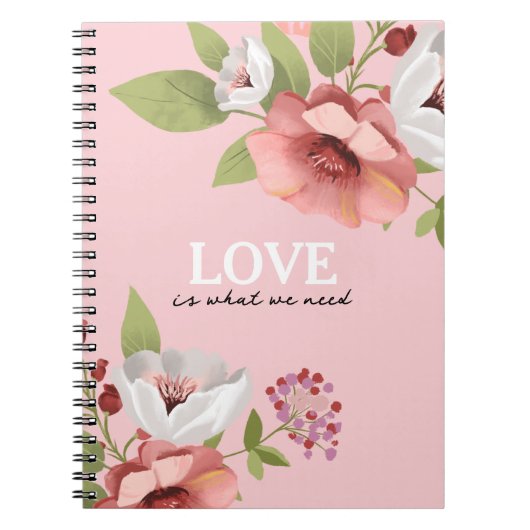 Liefdesboodschap met roze bloemen op maat notitieboek (Voorkant)