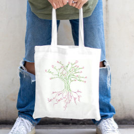 Liefdesboom Levensboom Kunst Wit Groen Roze Harten Tote Bag