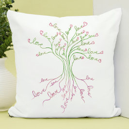 Liefdesboom Levensboom Kunst Wit Groen Roze Hartje Kussen