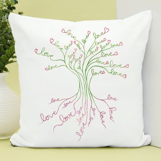 Liefdesboom Levensboom Kunst Wit Groen Roze Hartje Kussen