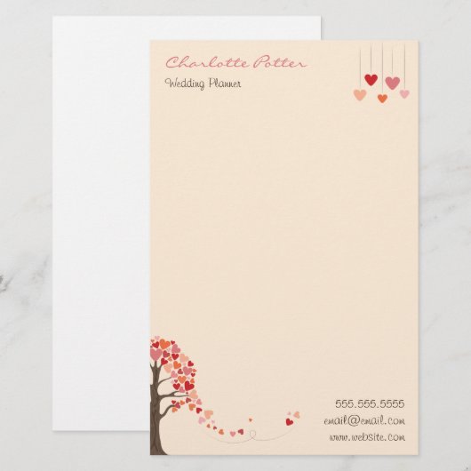 Liefdesboom met hartvormige bladeren briefpapier (Voorkant / Achterkant)