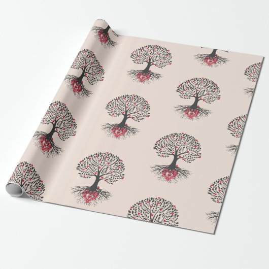 Liefdesboom patroon  cadeaupapier (Uitgerold)