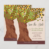 Liefdesboom vallende hartbladeren save the date (Voorkant / Achterkant)