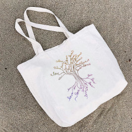 Liefdesboom van het Leven Paarse Oranje Hartjes Sc Grote Tote Bag