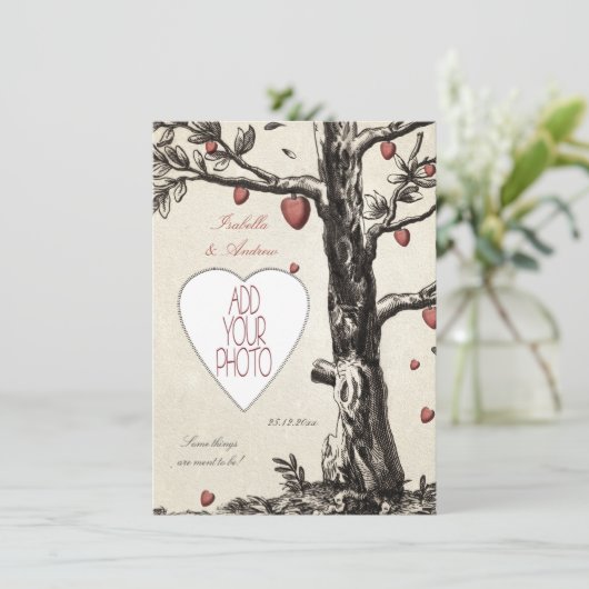  liefdesboom - voeg uw foto-trouwuitnodiging toe kaart (Staand voorkant)
