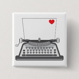 Liefdesbrief op oude schrijfmachine vierkante button 5,1 cm
