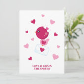 Liefdesbrief Vogel Roze Harten Valentijns Custom Feestdagenkaart (Staand voorkant)