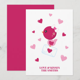 Liefdesbrief Vogel Roze Harten Valentijnsdag Maatw Feestdagenkaart