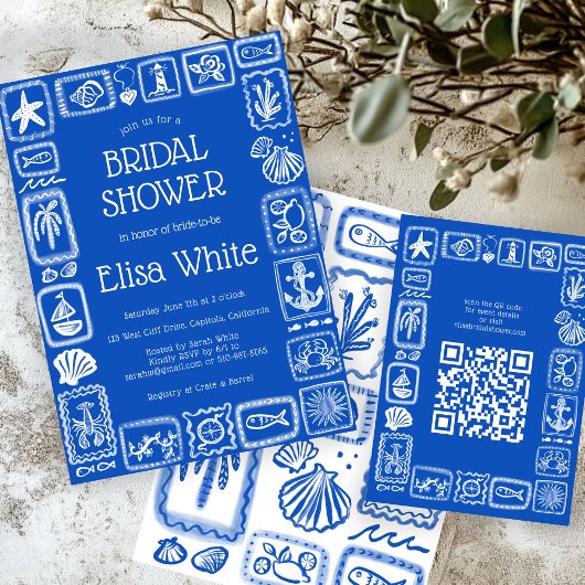Liefdesbriefjes uit zee Moderne QR Bruidsdouche Informatiekaartje