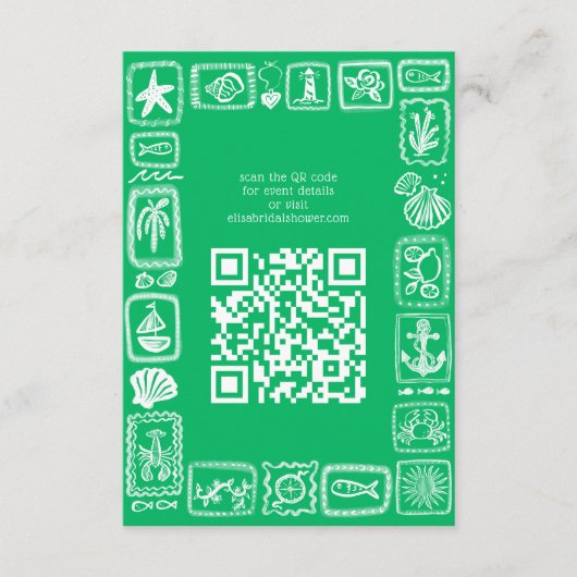 Liefdesbriefjes uit zee Moderne QR  Bruidsdouche Informatiekaartje (Voorkant)