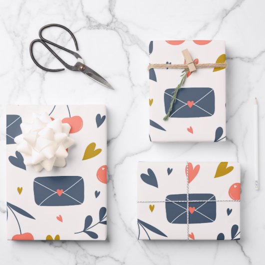 Liefdesbrieven en harten modern minimalistisch inpakpapier vel (Voorkant)