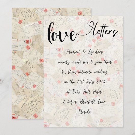 Liefdesbrieven Handgeschreven Charm Bruiloft Kaart (Voorkant / Achterkant)